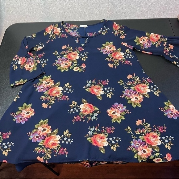 Flamingo Urban Tops - FLAMINGO Urban Navy Blue Floral Long Sleeve